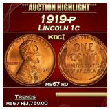 1919-p Lincoln Cent 1c ms67 rd SEGS