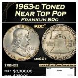 1963-d Franklin Half Dollar Toned Near Top Pop 50c