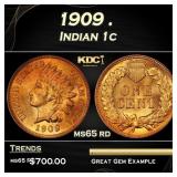 1909 Indian Cent . 1c Grades ms65 rd