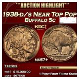 1938-d/s Buffalo Nickel Near Top Pop! 5c ms67+ SEG