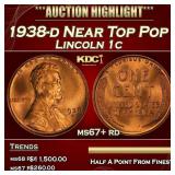 1938-d Lincoln Cent Near Top Pop 1c ms67+ rd SEGS