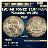 1954-s Washington Quarter Toned TOP POP! 25c ms68+