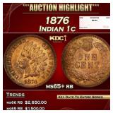 1876 Indian Cent 1c ms65+ rb SEGS