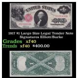 1917 $1 Large Size Legal Tender Note Grades xf Sig