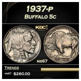 1937-p Buffalo Nickel 5c ms67 SEGS