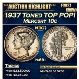 1937 Proof Mercury Dime Toned TOP POP! 10c pr68+ S