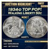 1934-d Walking Liberty Half Dollar TOP POP! 50c ms