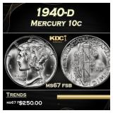 1940-d Mercury Dime 10c ms67 fsb SEGS