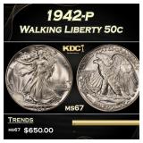 1942-p Walking Liberty Half Dollar 50c ms67 SEGS