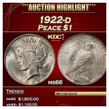 1922-d Peace Dollar $1 ms66 SEGS