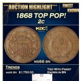 1868 Two Cent Piece TOP POP! 2c ms66 bn SEGS