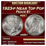 1923-p Peace Dollar Near Top Pop $1 ms66+ SEGS