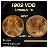 1909 VDB Lincoln Cent 1c ms66+ rd SEGS