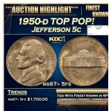 1950-d Jefferson Nickel TOP POP! 5c ms67+ 5fs SEGS