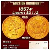 1857-p Gold Liberty Quarter Eagle $2 1/2 ms65+ SEG