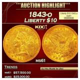 1843-o Gold Liberty Eagle $10 ms61 USCG