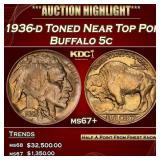 1936-d Buffalo Nickel Toned Near Top Pop 5c ms67+