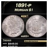 1891-p Morgan Dollar $1 Grades ms63+