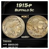 1915-p Buffalo Nickel 5c ms65+ SEGS