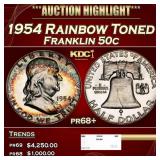 1954 Proof Franklin Half Dollar Rainbow Toned 50c