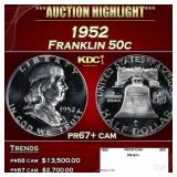 1952 Proof Franklin Half Dollar 50c pr67+ cam SEGS