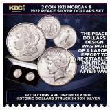 1921 Morgan & 1922 Peace Silver Dollars Set UNC