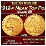 1912-p Gold Indian Half Eagle Near Top Pop! $5 ms6