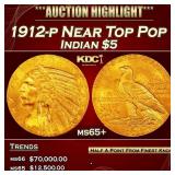 1912-p Gold Indian Half Eagle Near Top Pop $5 ms65