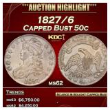 1827/6 Capped Bust Half Dollar 50c ms62 USCG