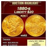 1880-s Gold Liberty Double Eagle $20 ms62 USCG