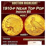 1910-p Gold Indian Half Eagle Near Top Pop $5 ms65