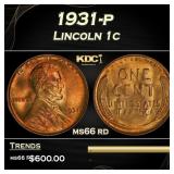 1931-p Lincoln Cent 1c Grades ms66 rd
