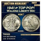 1941-p Walking Liberty Half Dollar TOP POP! 50c ms