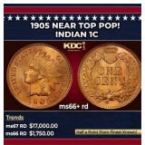 1905 Indian Cent Near Top Pop! 1c ms66+ rd SEGS