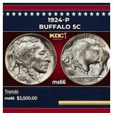 1924-p Buffalo Nickel 5c ms66 SEGS