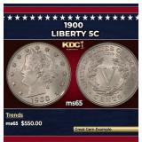 1900 Liberty Nickel 5c Grades ms65