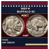 1937-p Buffalo Nickel 5c ms67 SEGS