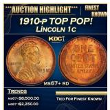 1910-p Lincoln Cent TOP POP! 1c ms67+ rd SEGS
