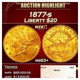 1877-s Gold Liberty Double Eagle $20 ms63+ SEGS