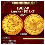 1907-p Gold Liberty Quarter Eagle $2 1/2 ms66+ SEG