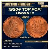 1920-p Lincoln Cent TOP POP! 1c ms67+ rd SEGS