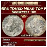 1948-s Roosevelt Dime Toned Near Top Pop 10c ms67+