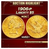 1906-p Gold Liberty Half Eagle $5 ms62+ USCG