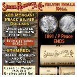 SEARS 20 Coin Mixed Morgan/Peace Dollar Roll UNC 1