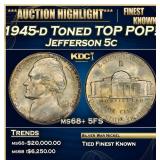1945-d Jefferson Nickel Toned TOP POP! 5c ms68+ 5F