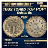 1882 Proof Shield Nickel Toned TOP POP! 5c pr68+ S
