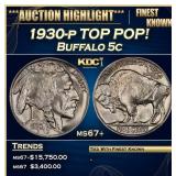 1930-p Buffalo Nickel TOP POP! 5c ms67+ SEGS