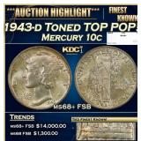1943-d Mercury Dime Toned TOP POP! 10c ms68+ FSB S