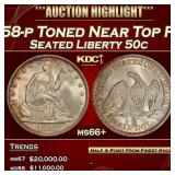 1858-p Seated Half Dollar Toned Near Top Pop 50c m