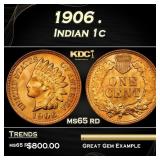 1906 Indian Cent . 1c Grades ms65 rd